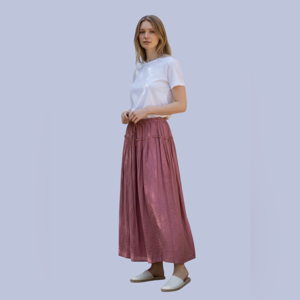 Bobeau Dark Blush Deep Rose Maxi Skirt Size M NWT